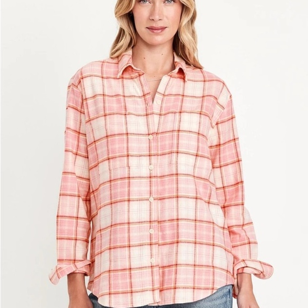 Old Navy Pink and Cream Plaid Button-Down Shirt